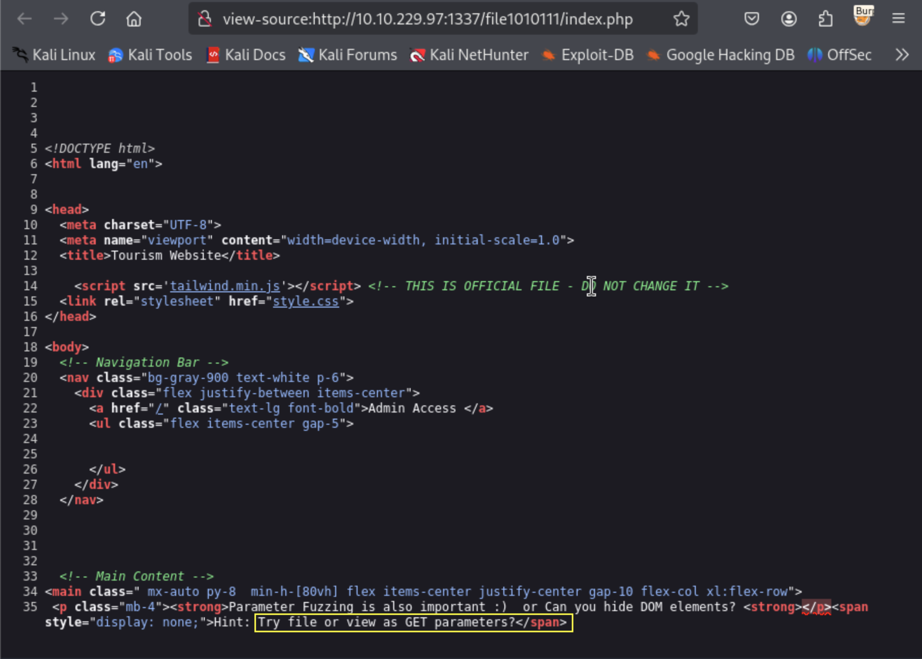 Admin Access Page Source